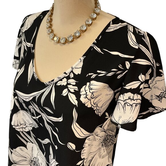SOPRANO Mini Dress Size Large Floral Black and White Curvy No Stretch - Picture 4 of 10